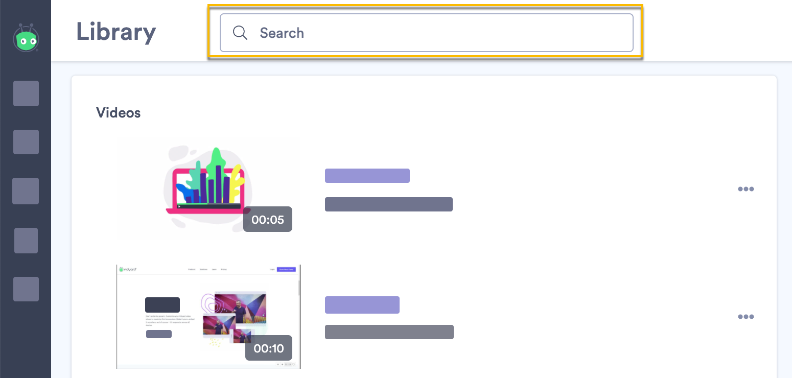 Using the search bar in your library to find a video