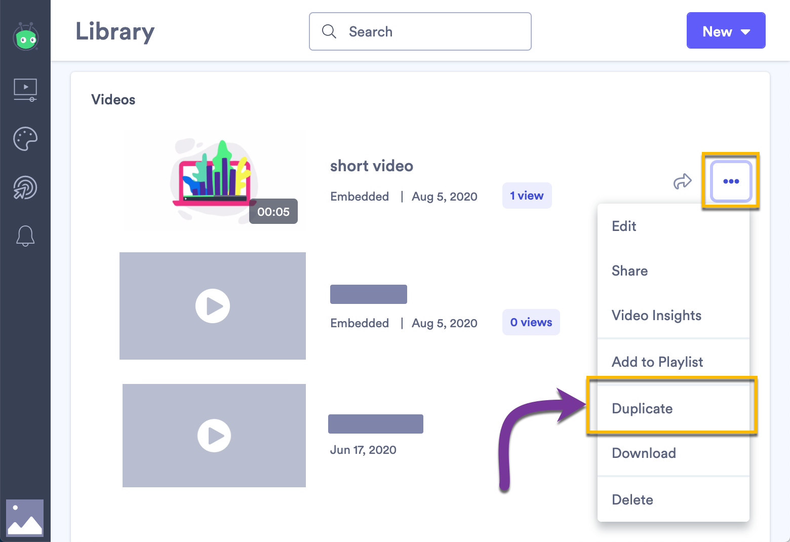 Duplicating a video in your library