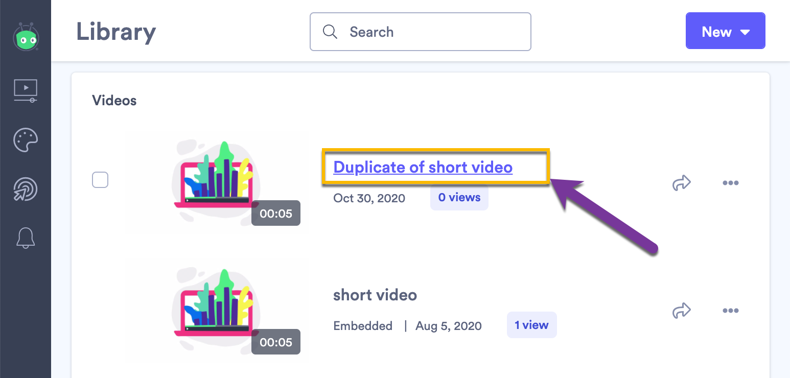 Selecting the new copy of your video to make changes