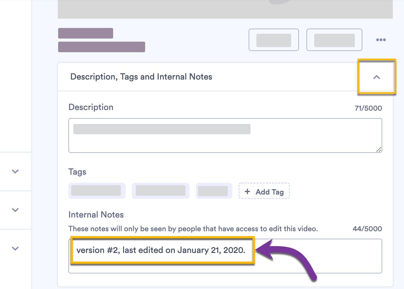 Adding Internal Notes to your video