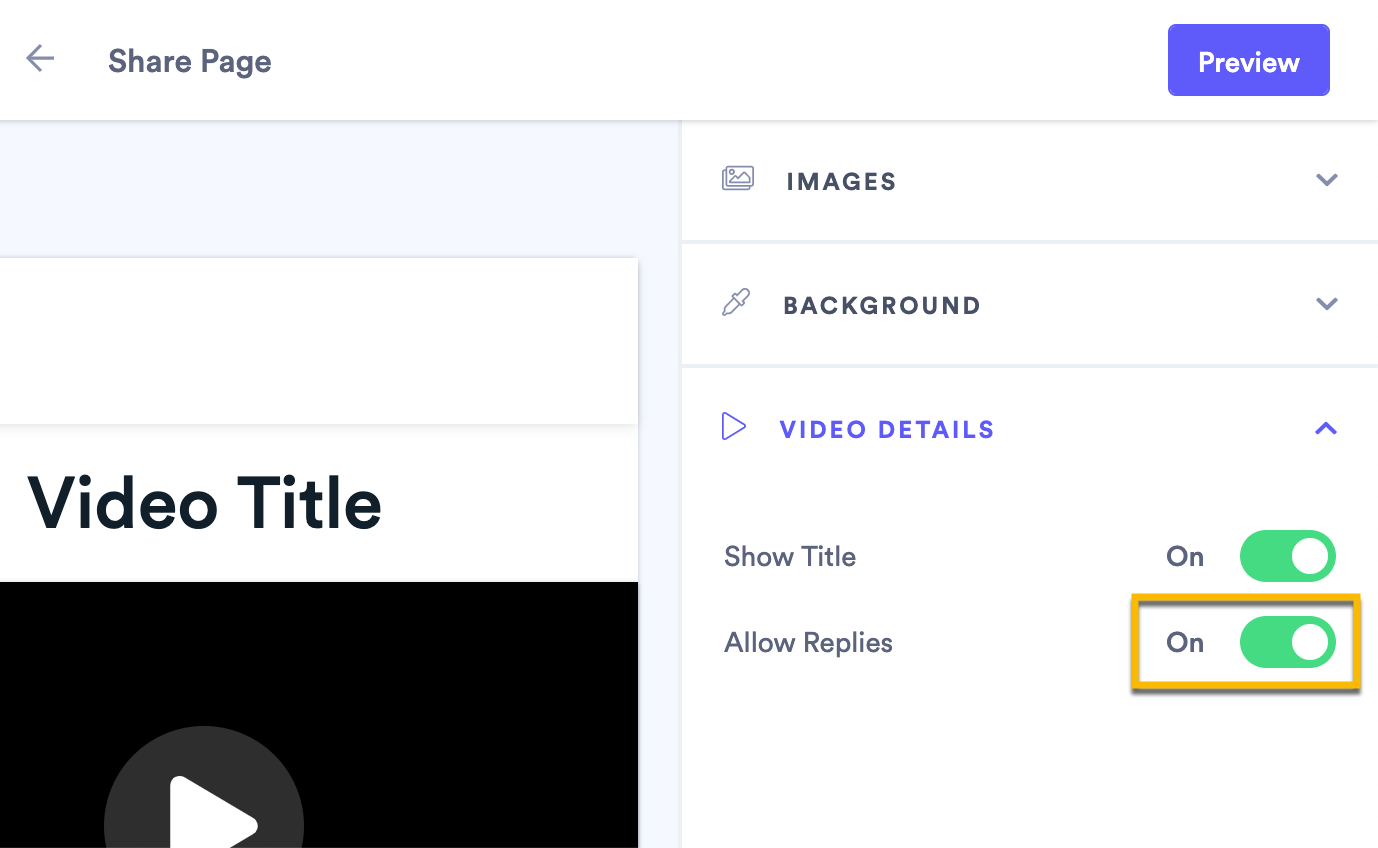 Enabling the Replies setting in Vidyard Pro