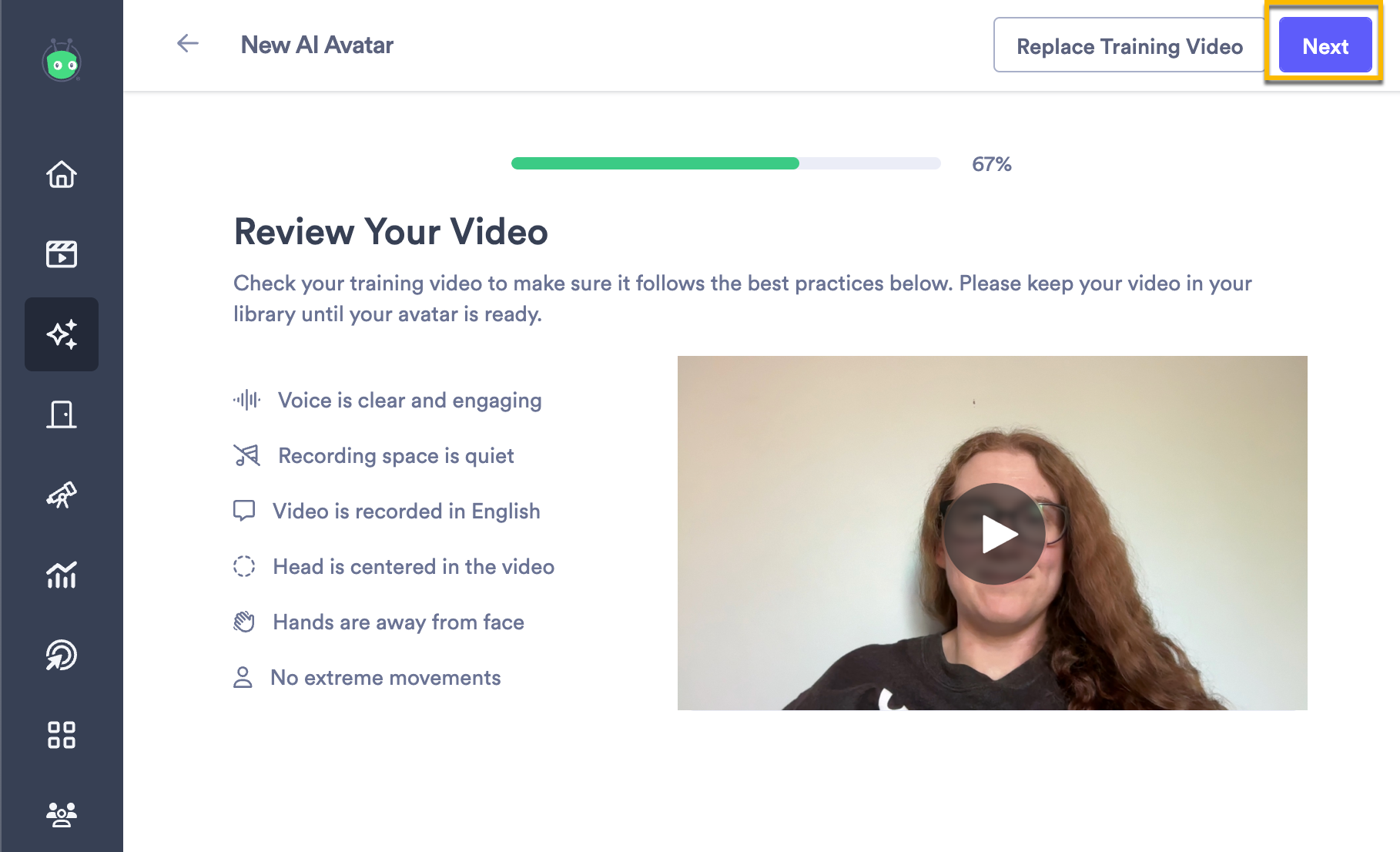 Training video with list of training video best practices beside it for reference
