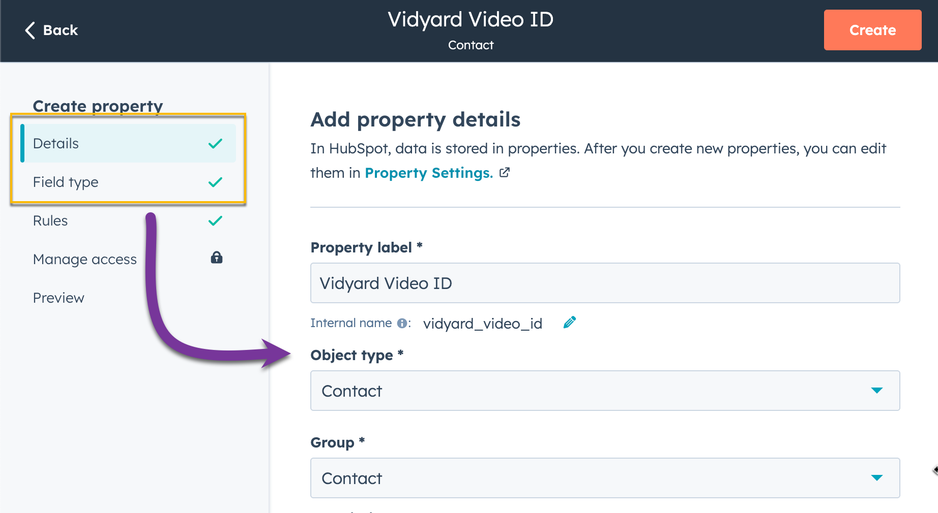 Property details such as labels being added to HubSpot's newly created property
