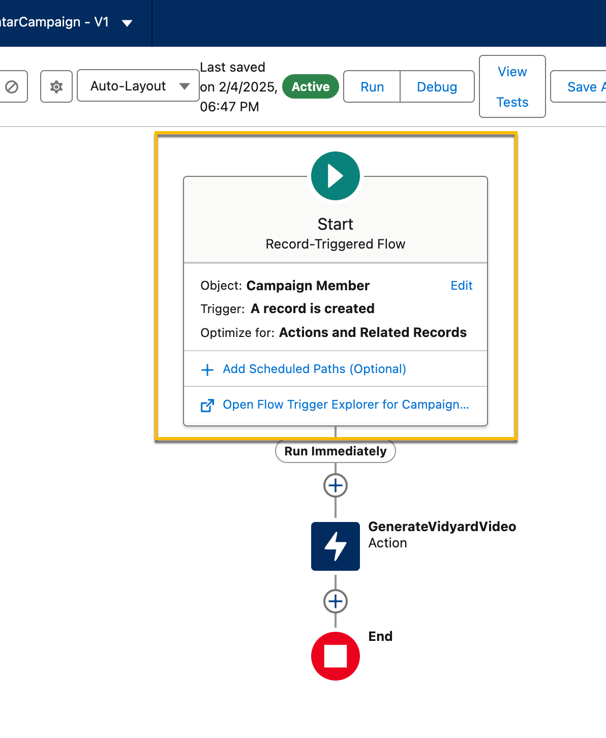 Start level of record-triggered flow with correct object and trigger filled out