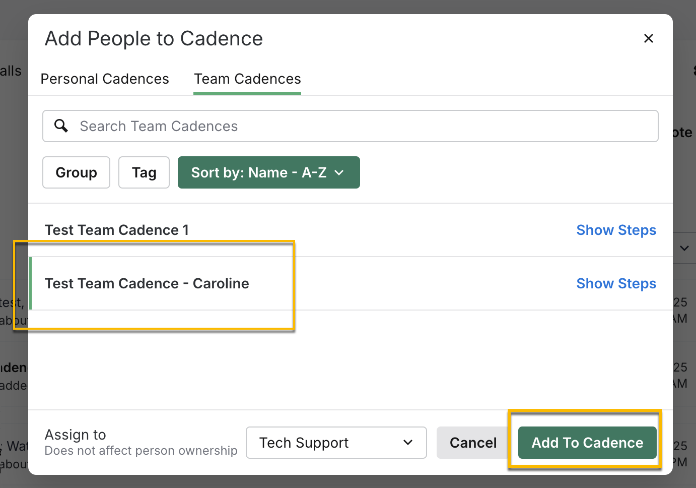 Adding a contact to a created cadence so that a custom video can be created for them