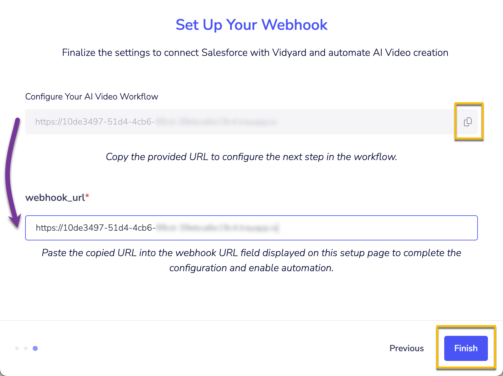 Vidyard Webhook URL to complete Salesforce integration configuration