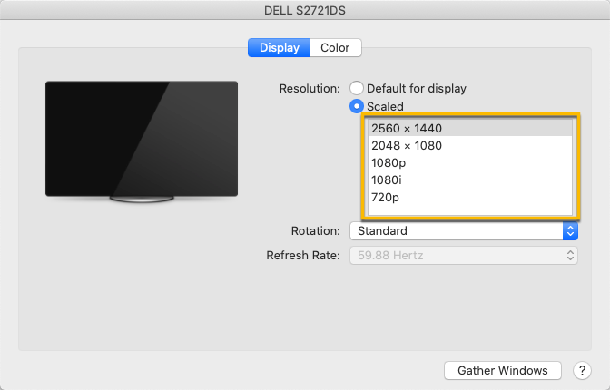 Changing the display resolution of an external monitor in your Macbook's system preferences