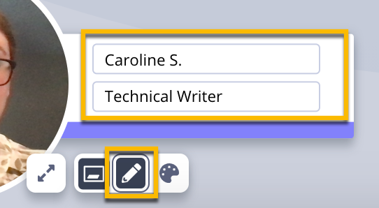 Vidyard intro banner with edit text button selected, name and position able to be changed when typed