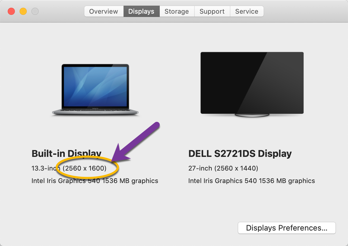 Opening your MacBook's system preferences to note the display resolution of your built-in monitor