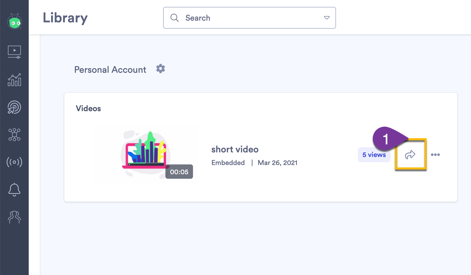 Opening the sharing options for a video in your library