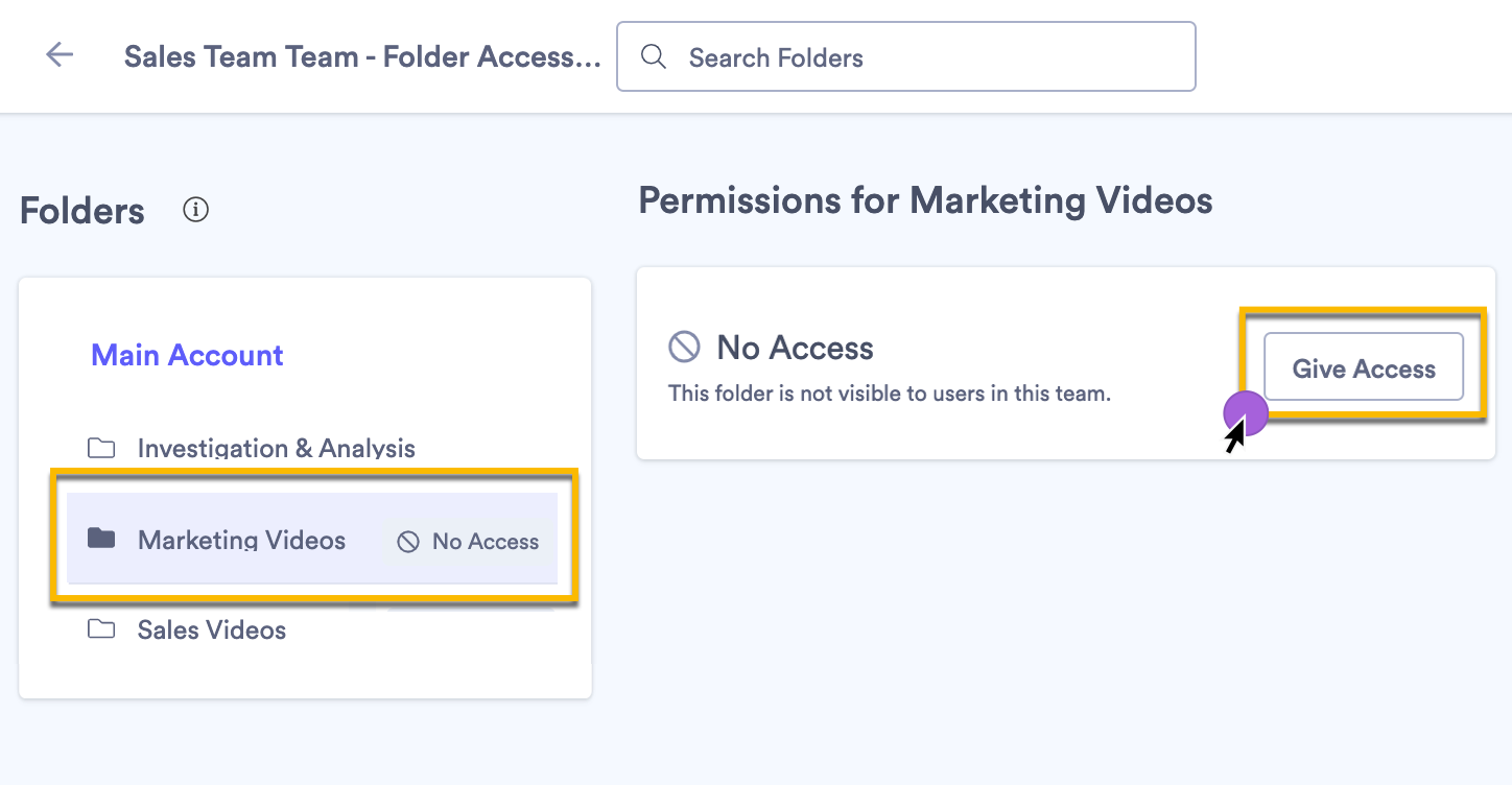 Granting a team access to a folder