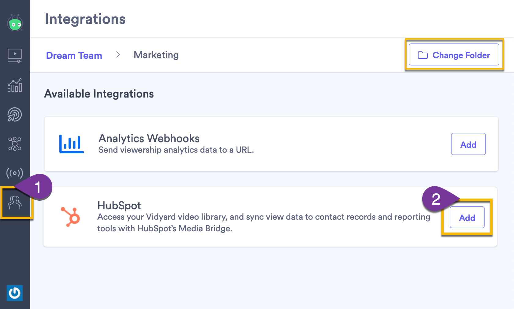 Connecting to Vidyard to your HubSpot portal on the integrations page
