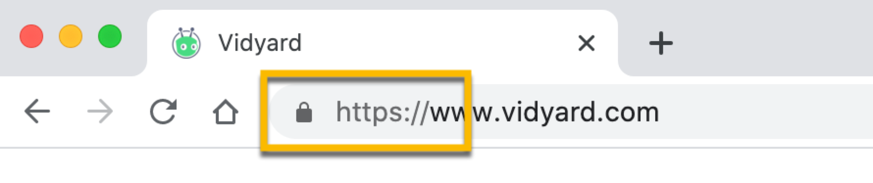 URL bar in Google Chrome showing Vidyard website secured with HTTPS