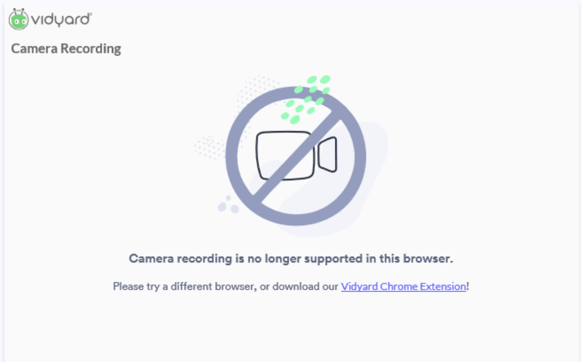 Vidyard error message on Internet explorer showing that recording is no longer supported