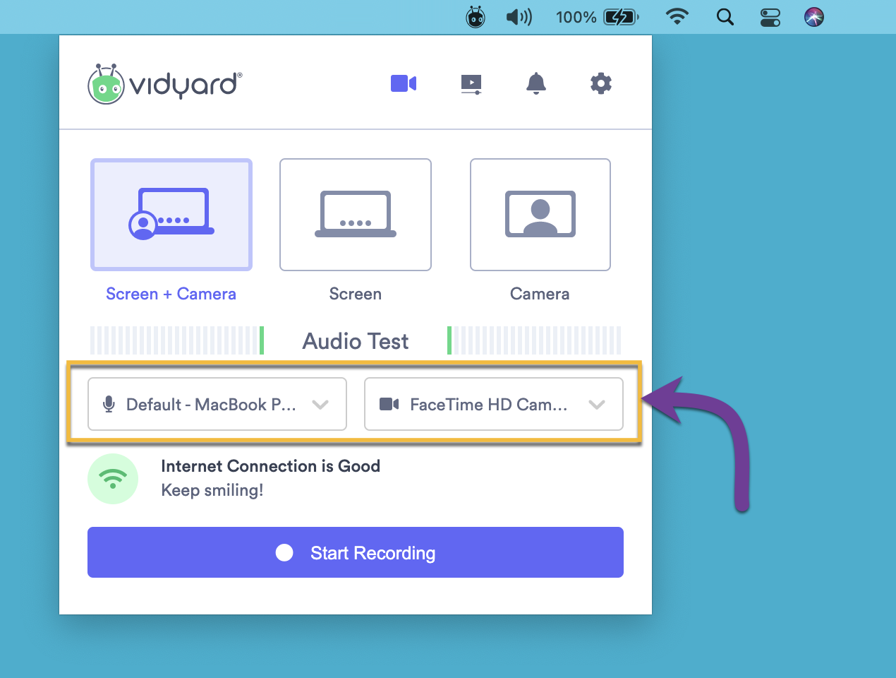Changing your camera and microphone sources in the desktop app