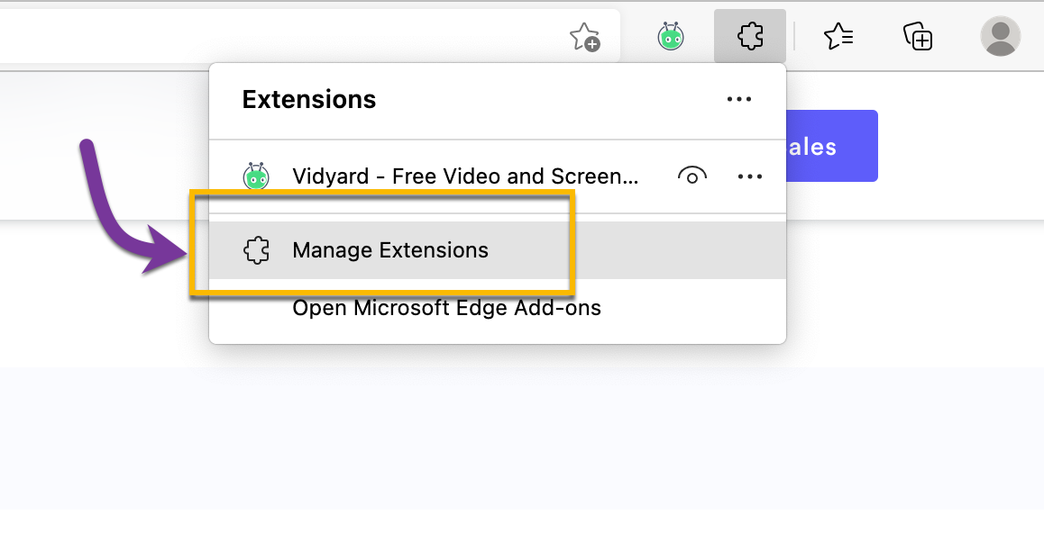 Right clicking on the Vidyard extension icon in your browser