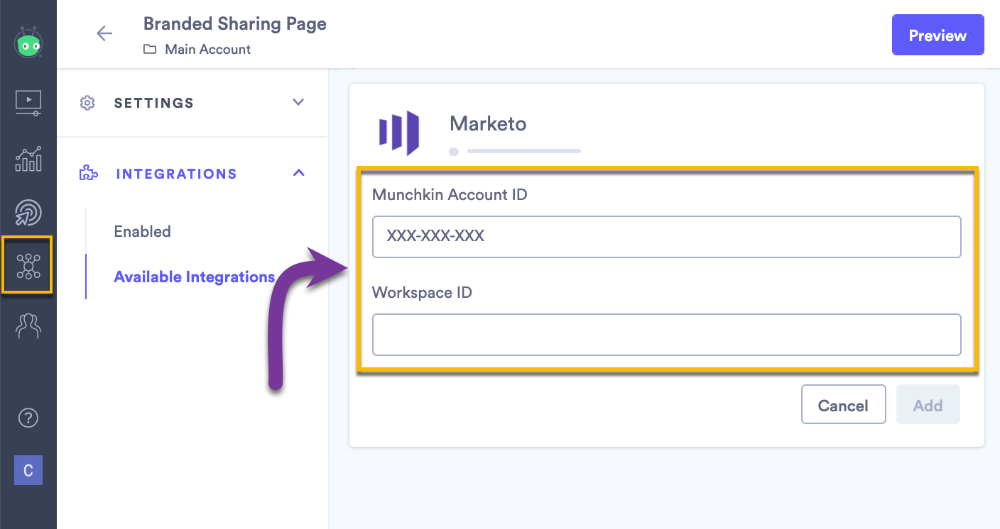 Steps to add Marketo Munchkin ID to your Vidyard sharing page