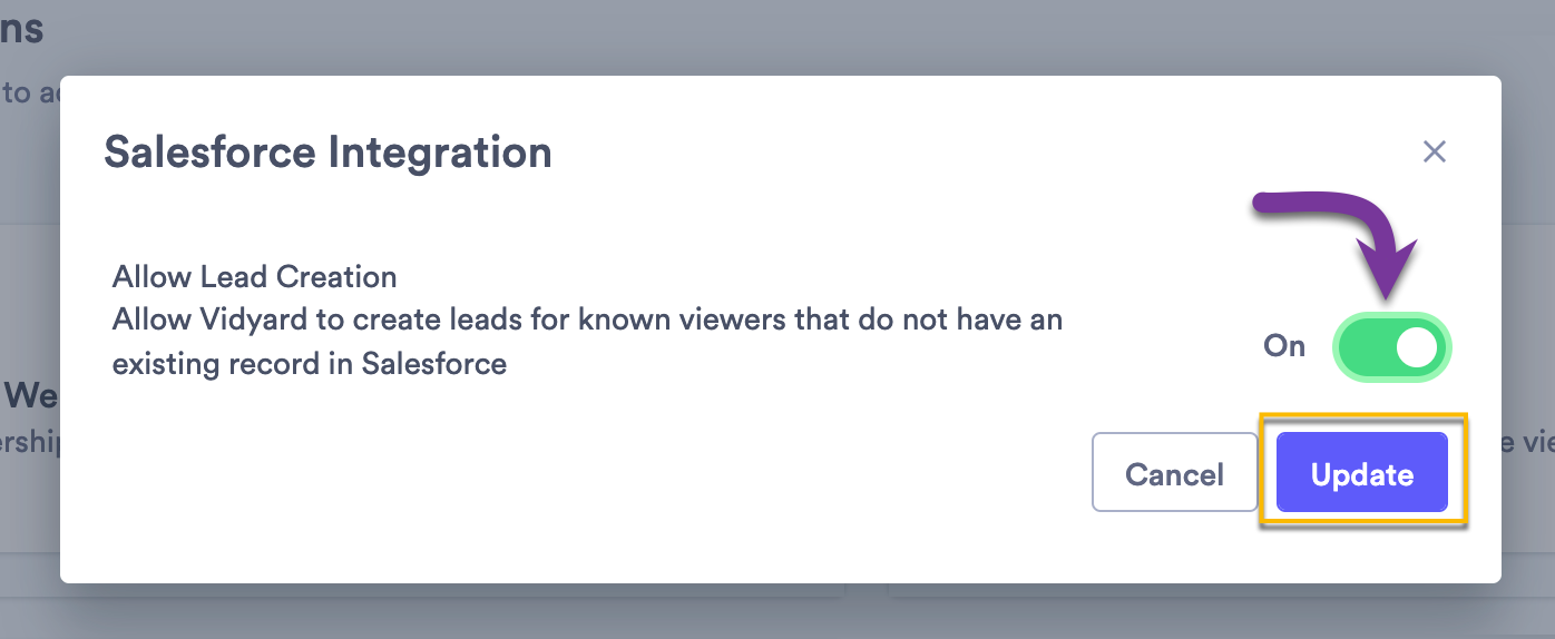 Enabling the lead creation option on the integration