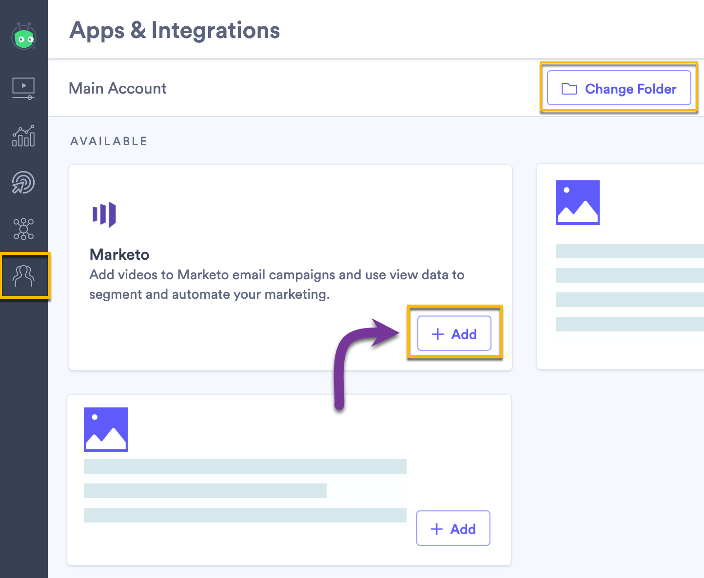 Connecting Vidyard and Marketo within the integrations menu in Vidyard