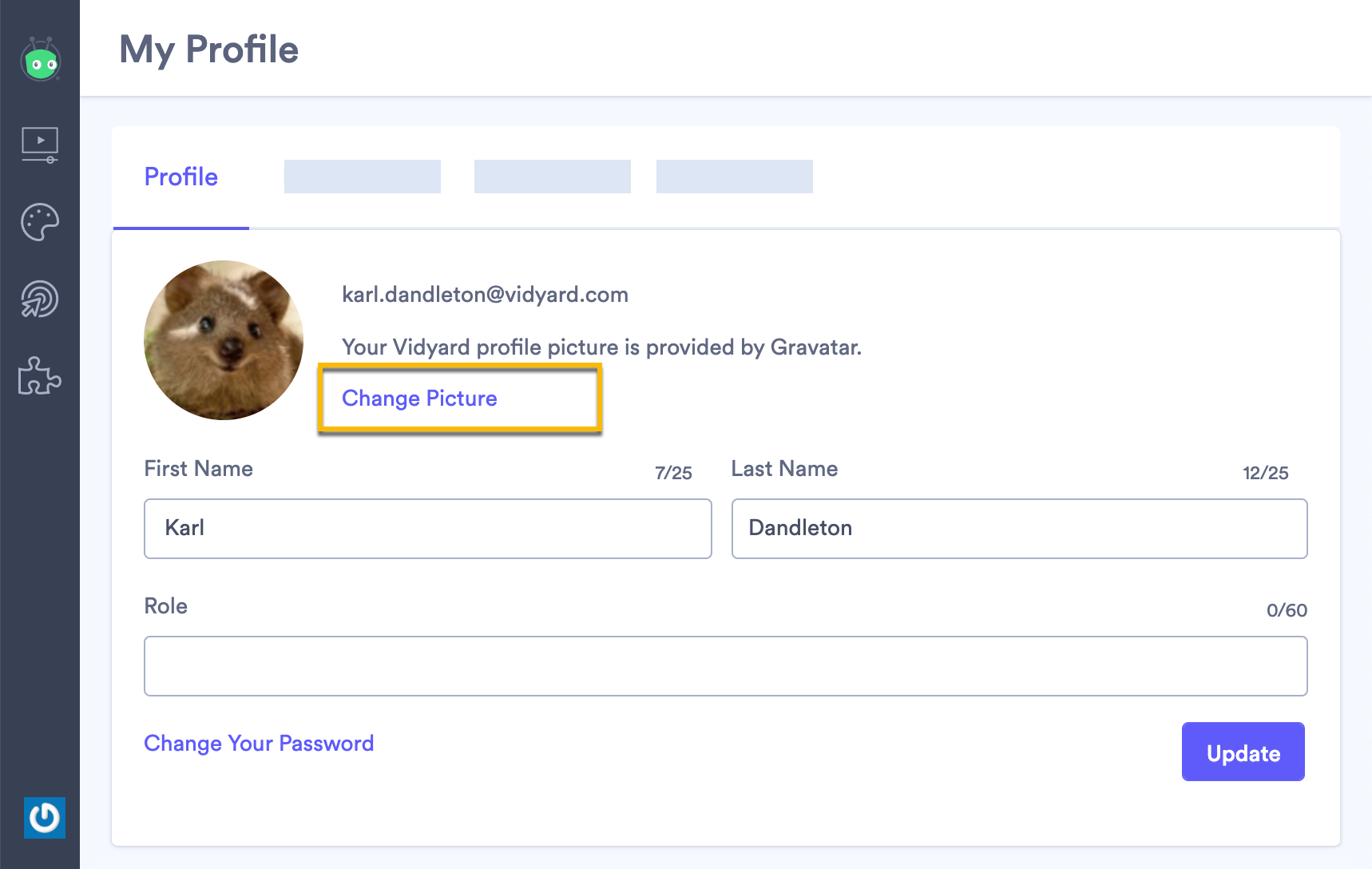 Option to change profile picture listed underneath current profile icon