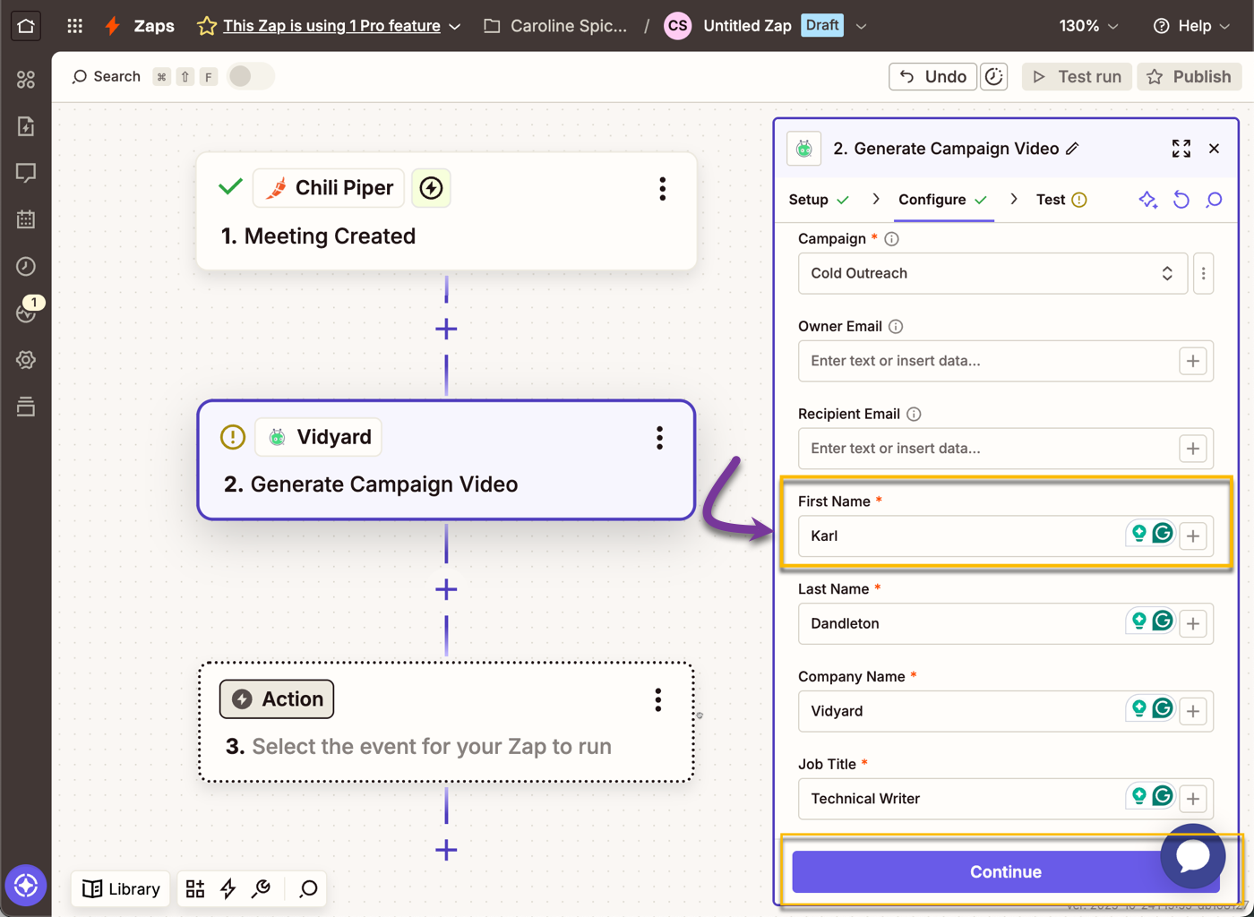 Information filled out in each field to generate custom Vidyard campaign video