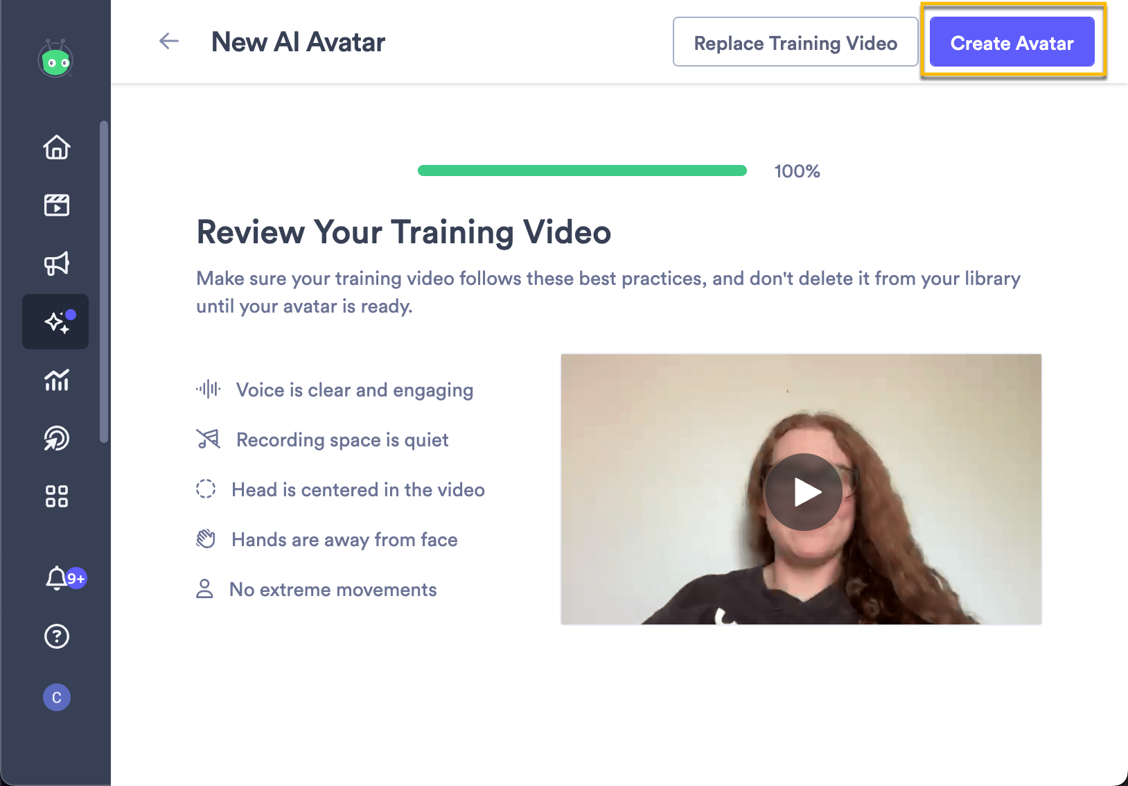 Tips to review on your avatar training video before creating your final avatar
