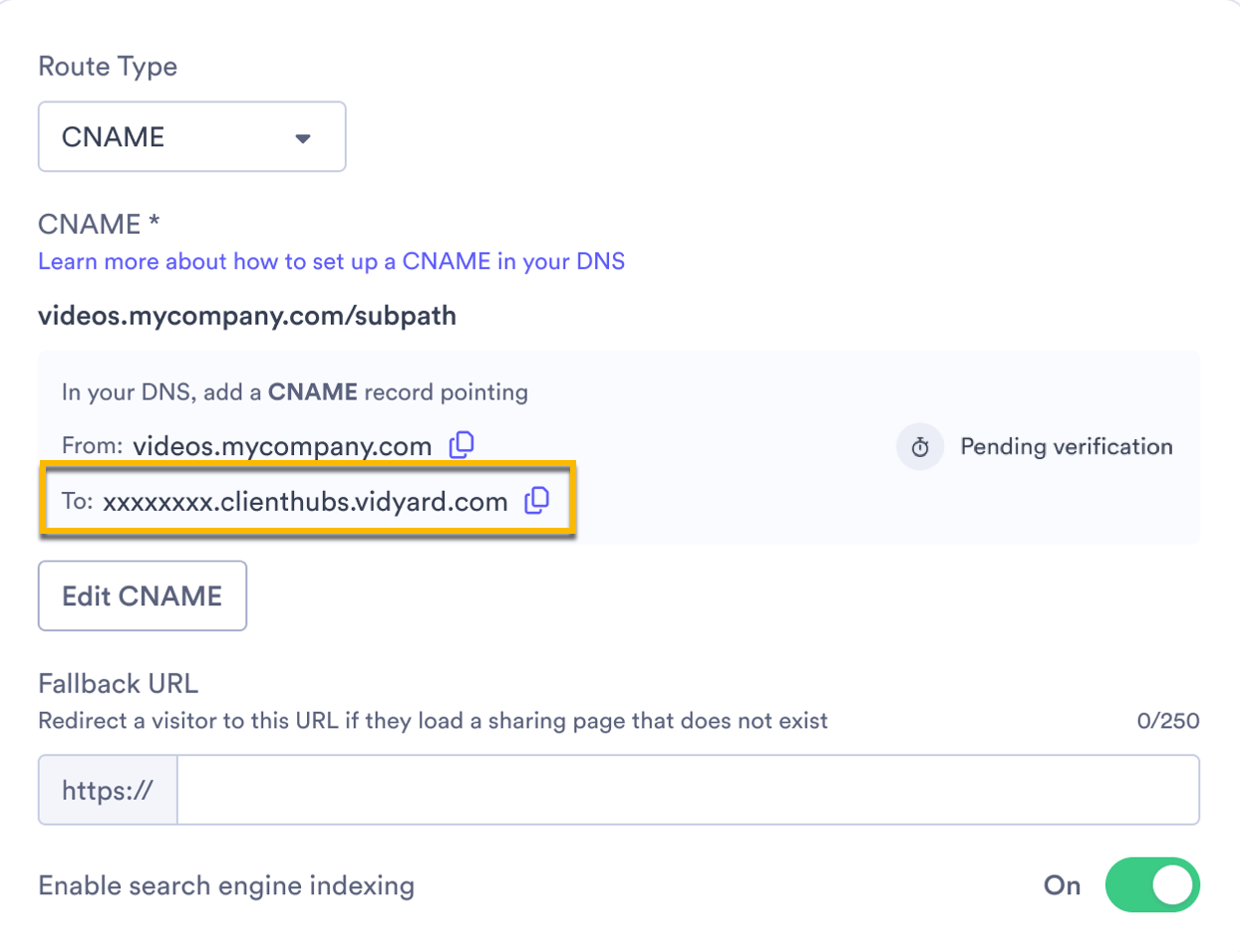 URL settings page open with new custom URL highlighted to point DNS to