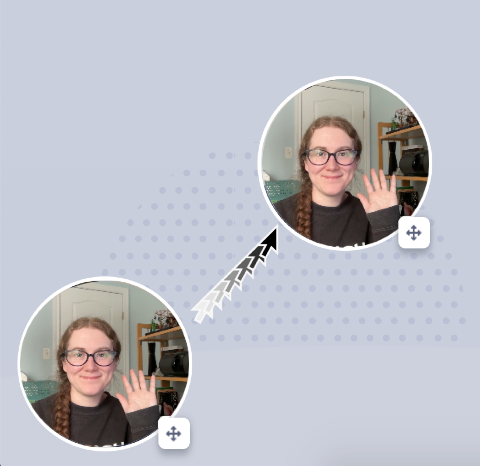 Recording with camera bubble being moved to a different location on the screen