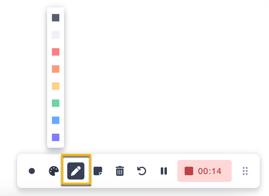 Selecting the drawing tool from the Vidyard's screen recording controls