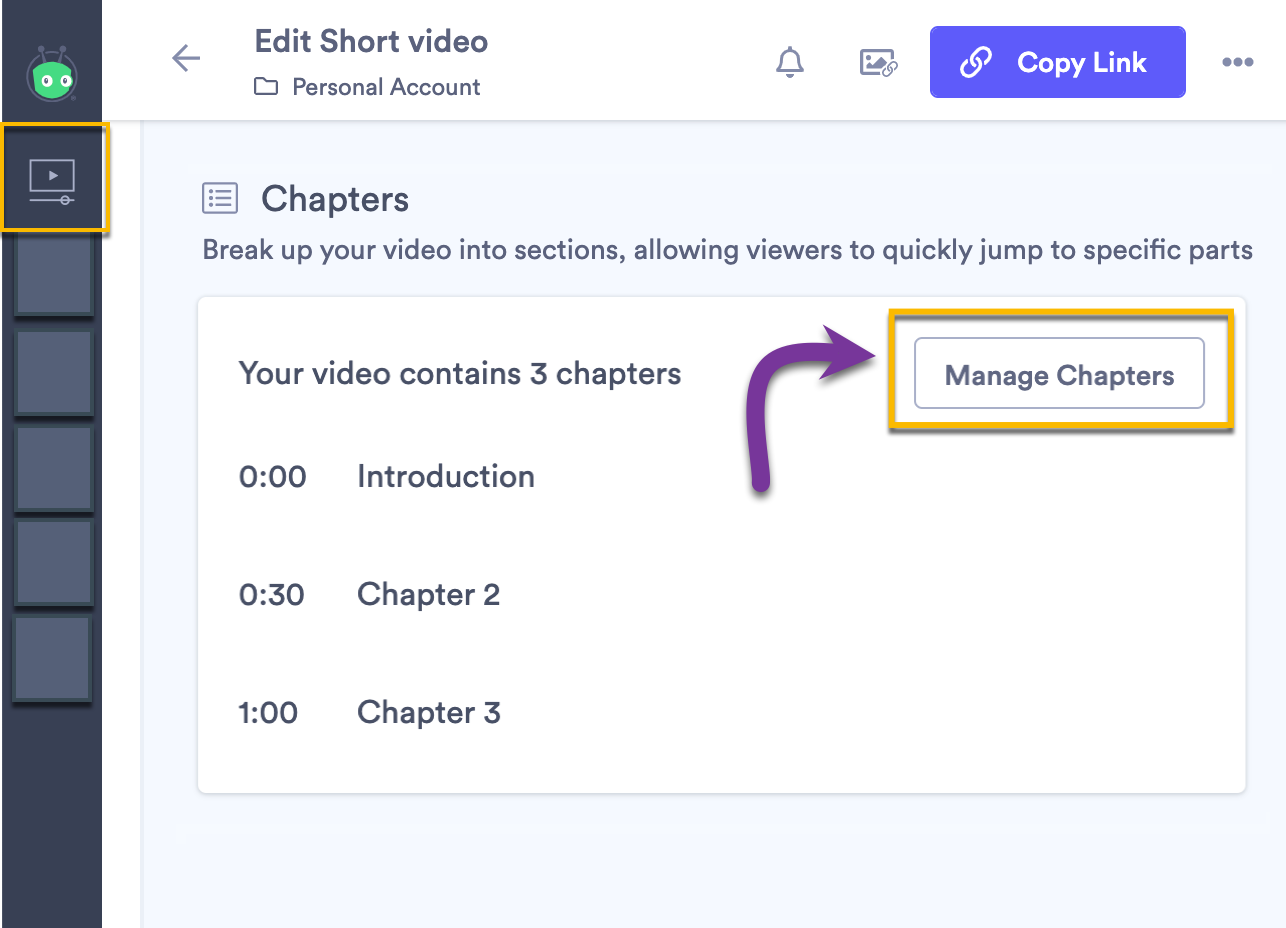Video edit page showing chapters section to manage chapter addition and editing