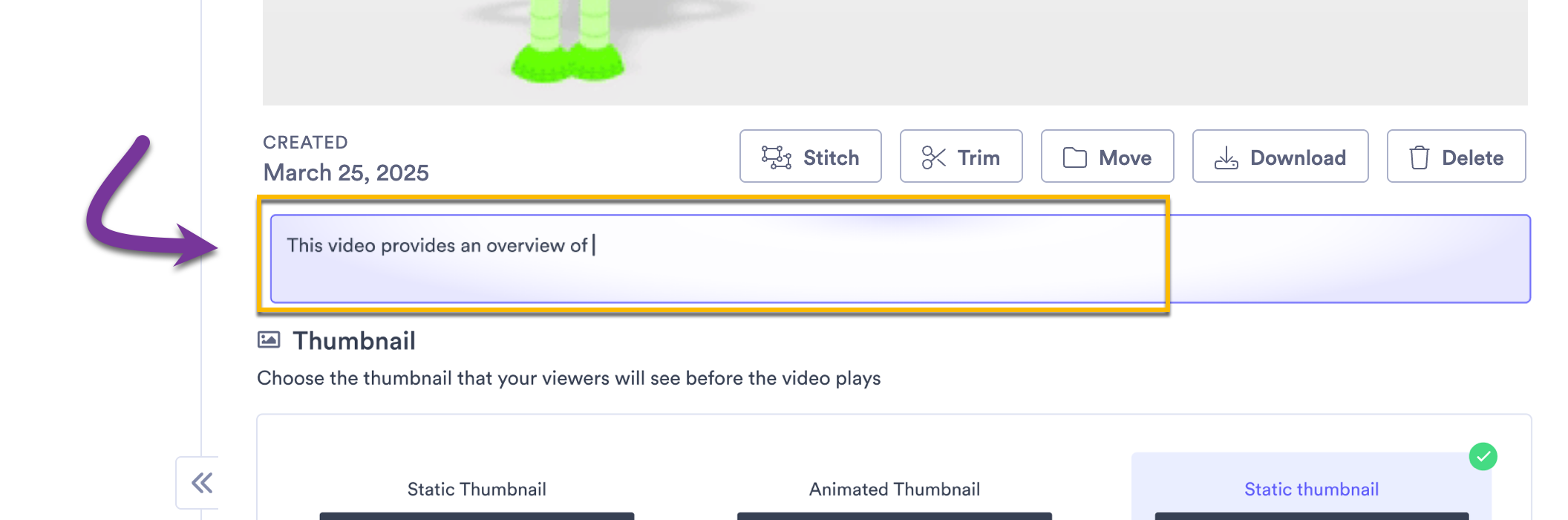 Highlighted description field with character limit
