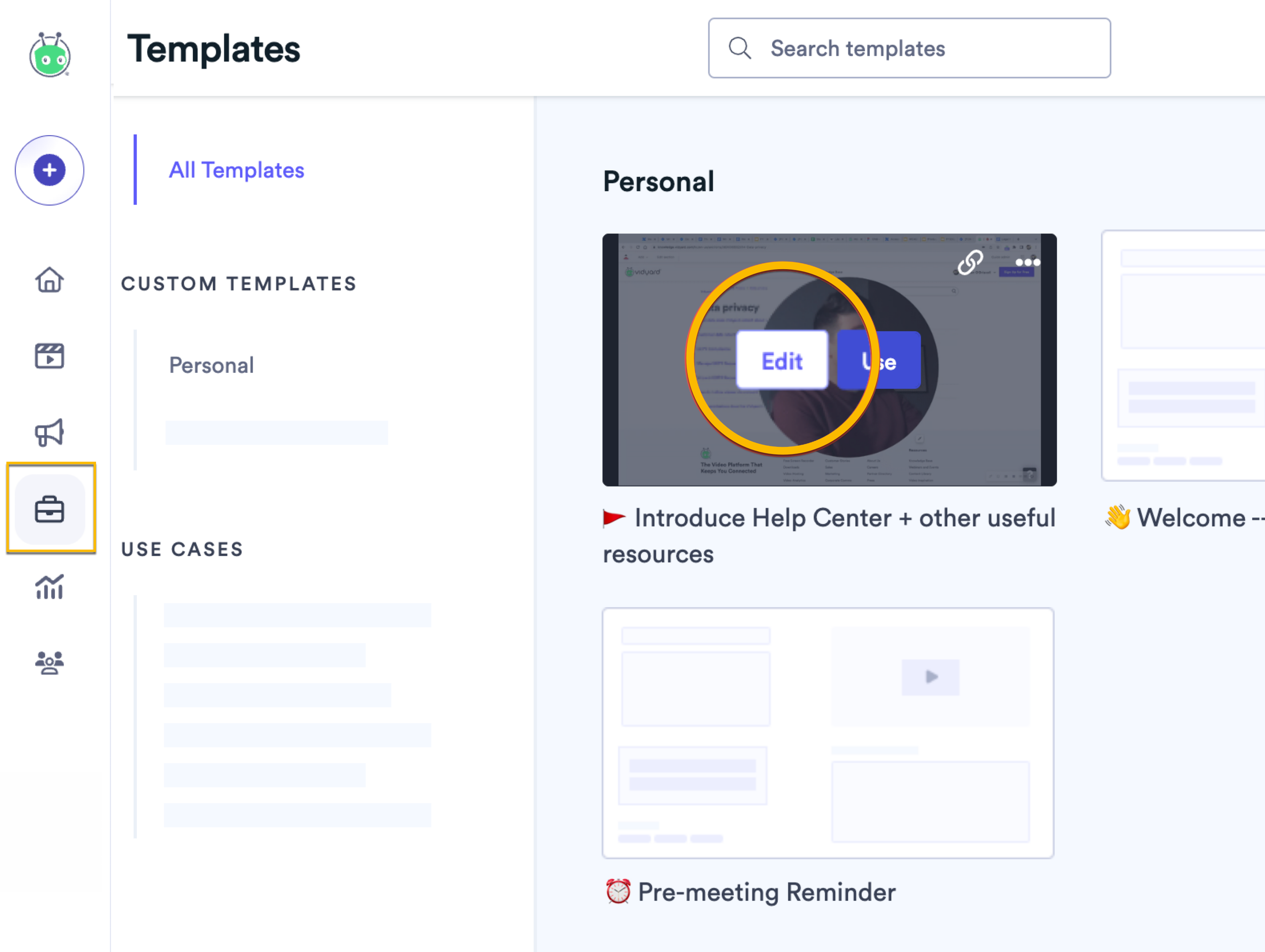 Hovering over a template in your library, then selecting Edit