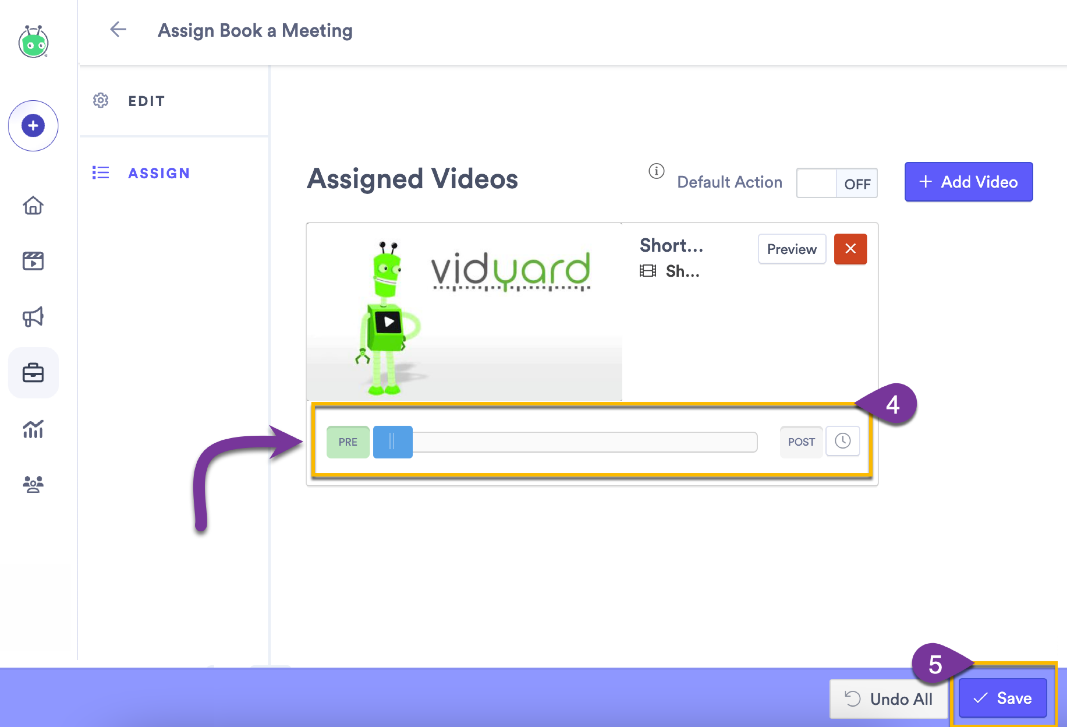 Time selector available after Action has been applied to a video