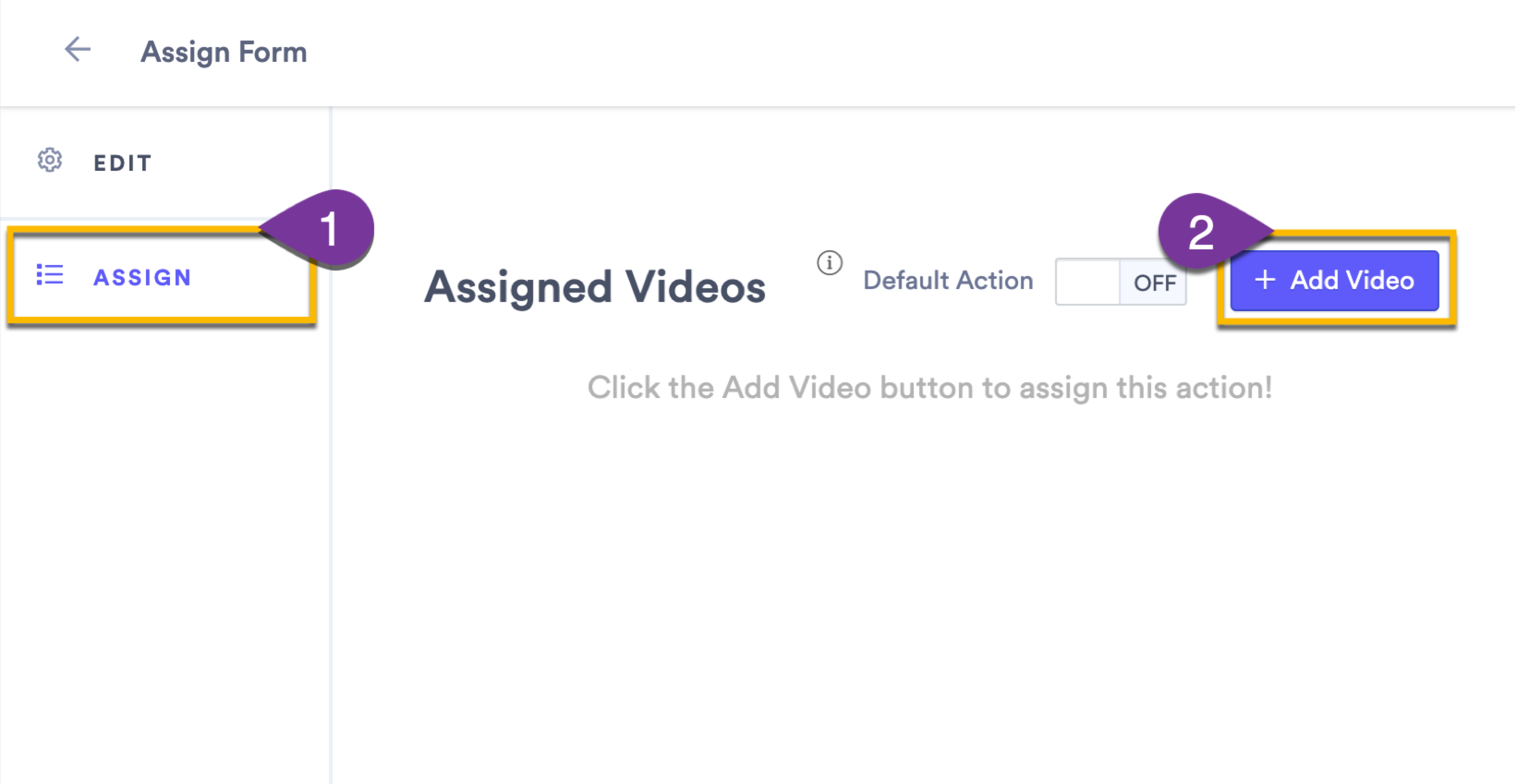 Selecting the Assign tab to add your new custom action to videos in the same folder