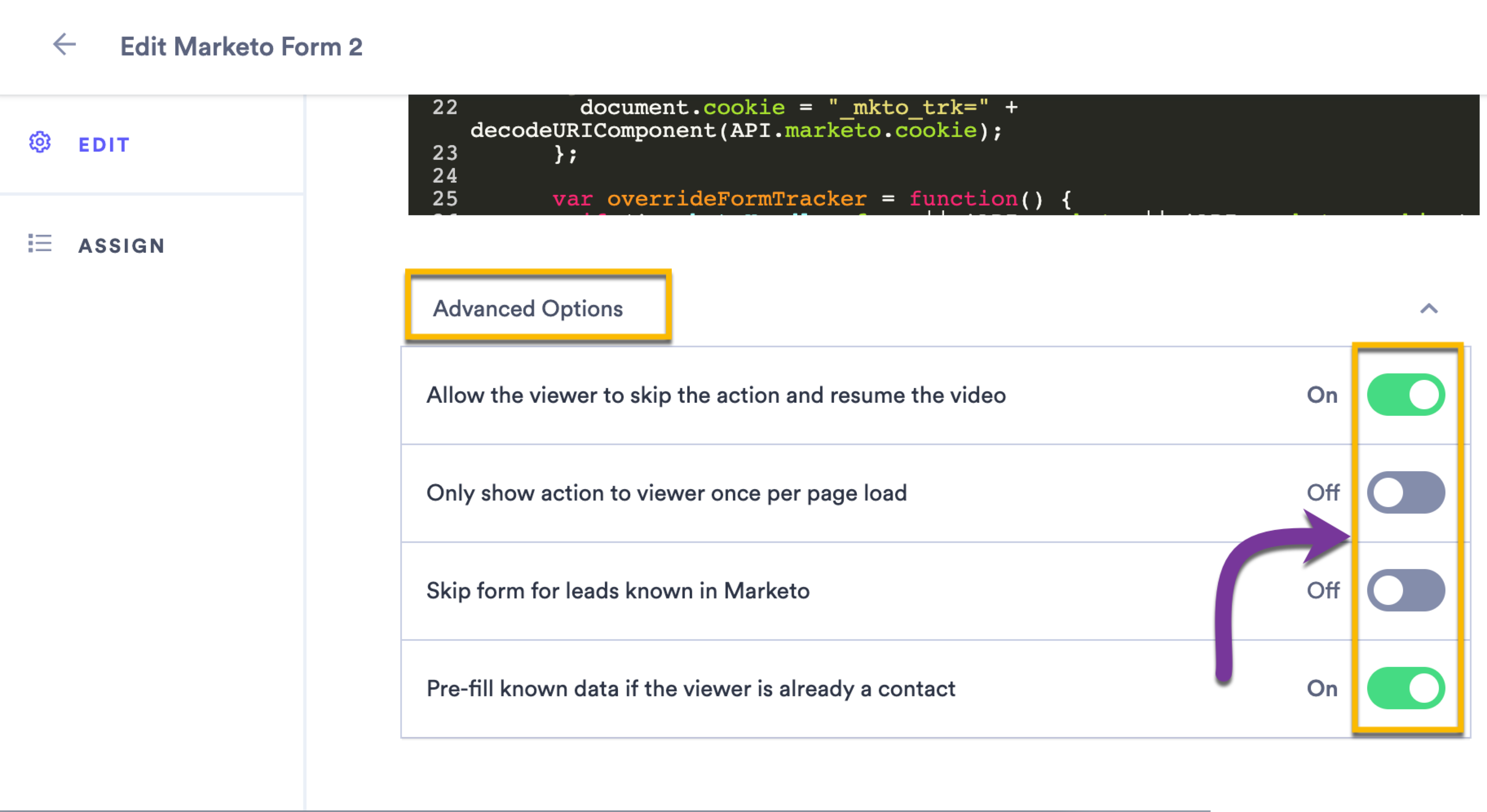 Using the Advanced Options settings to adjust the behavior of your form, like whether the viewer can choose to skip it