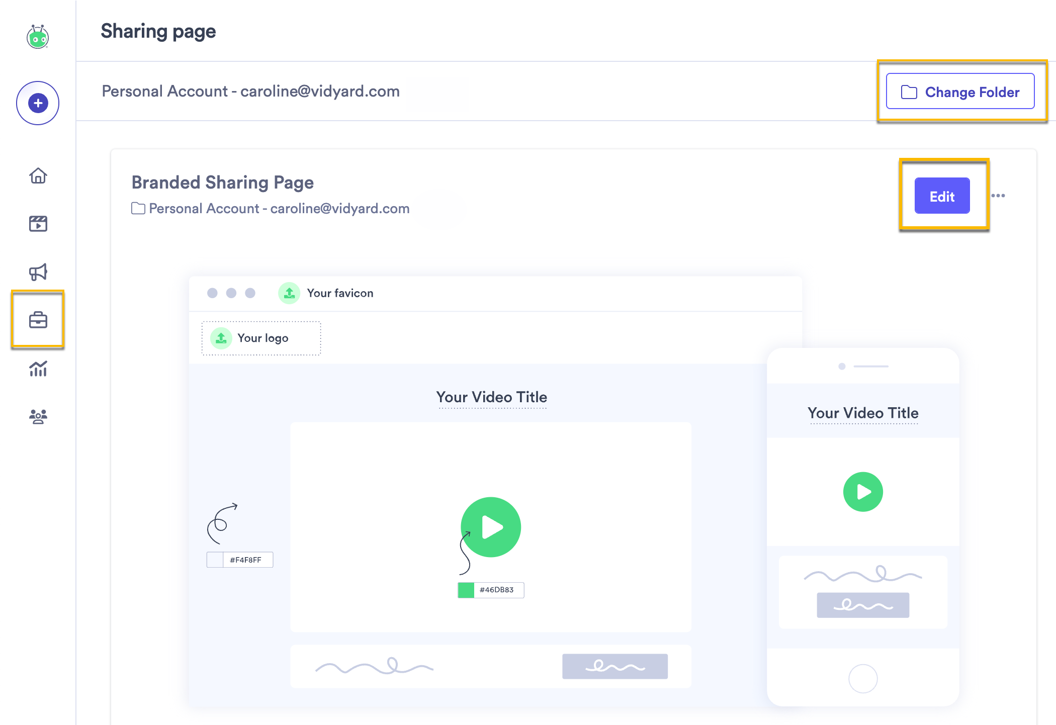 Editing your sharing page setting in a Vidyard Teams, Business or Enterprise account
