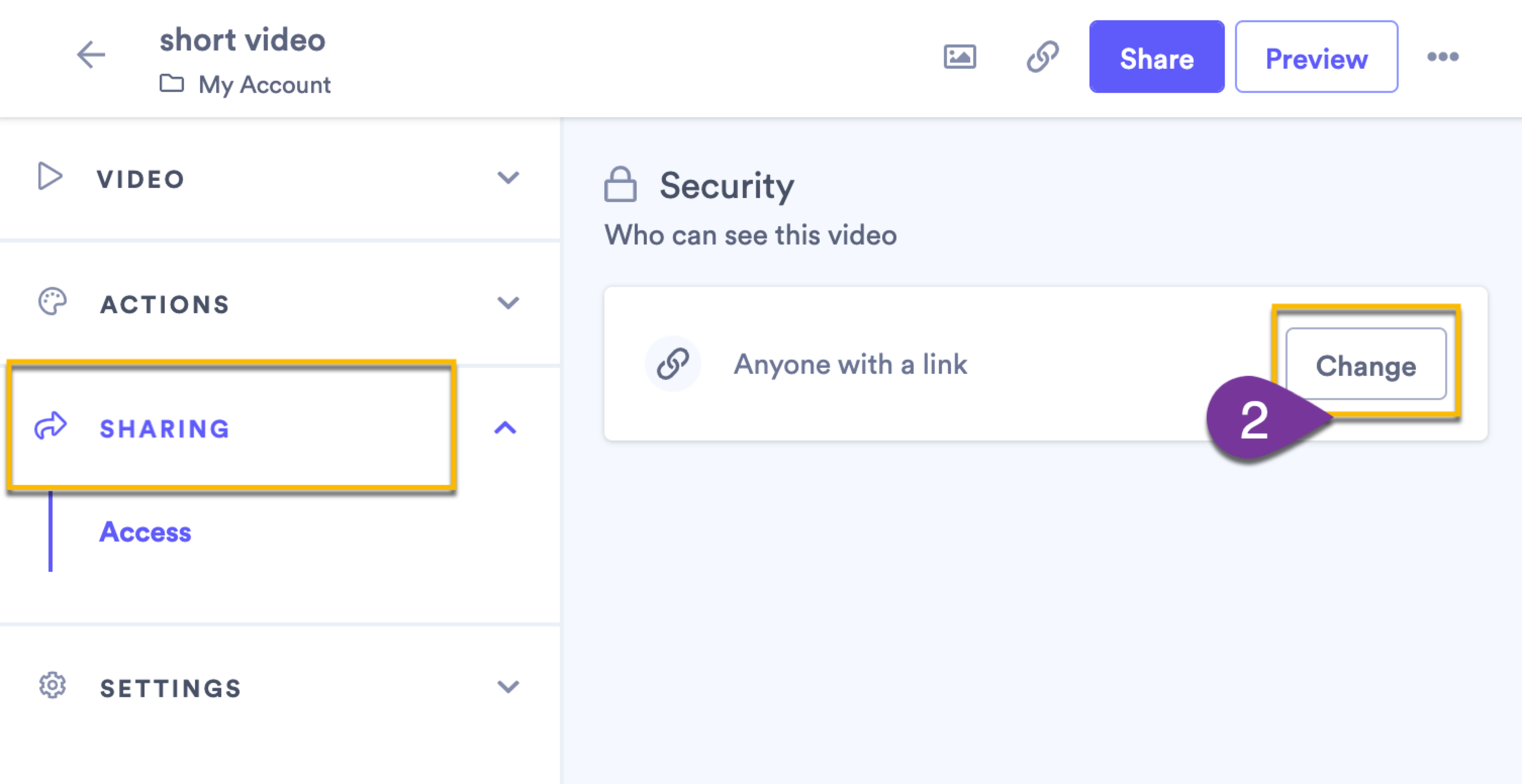 Changing the access setting on a video