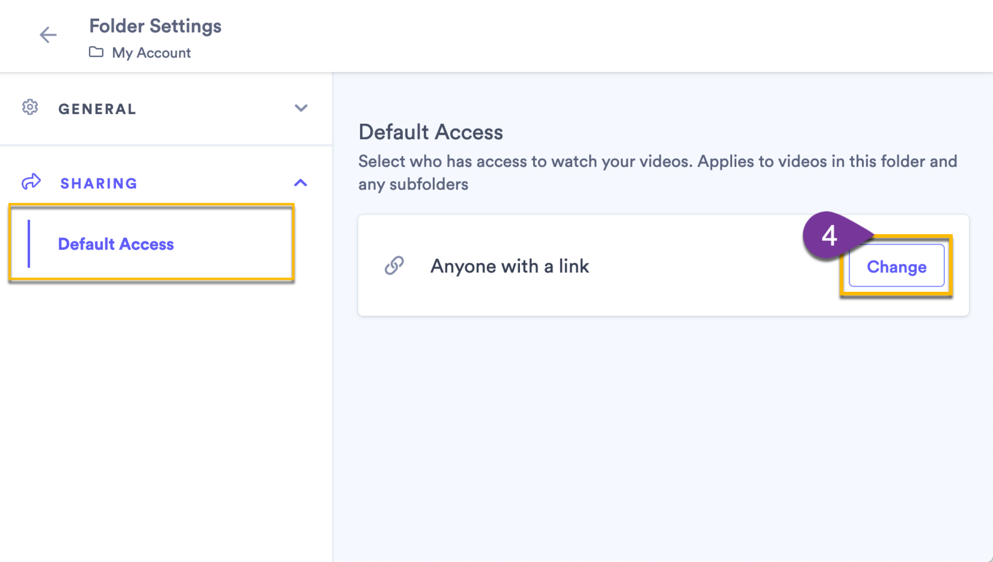 Changing the access settings for the folder