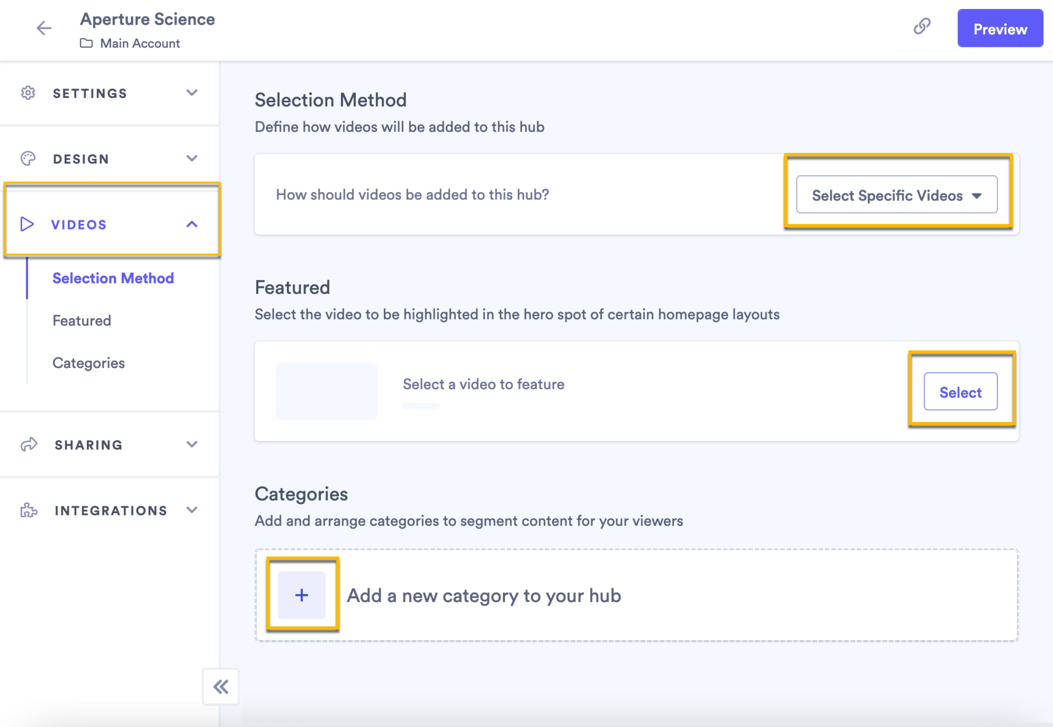 Select how videos should be added to a new hub category