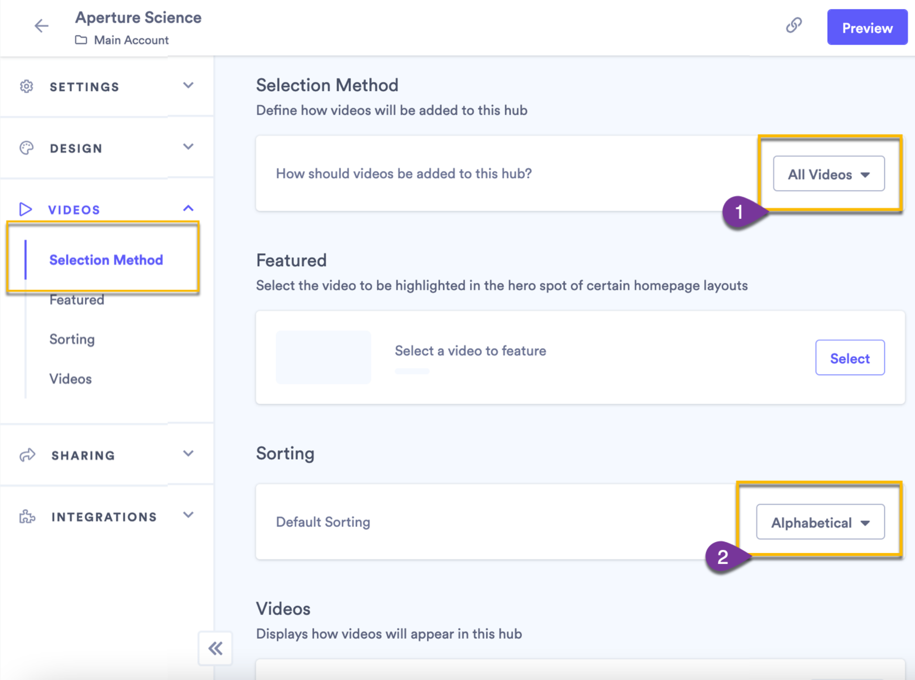 Adding all videos in the folder to the hub and choosing how to order them