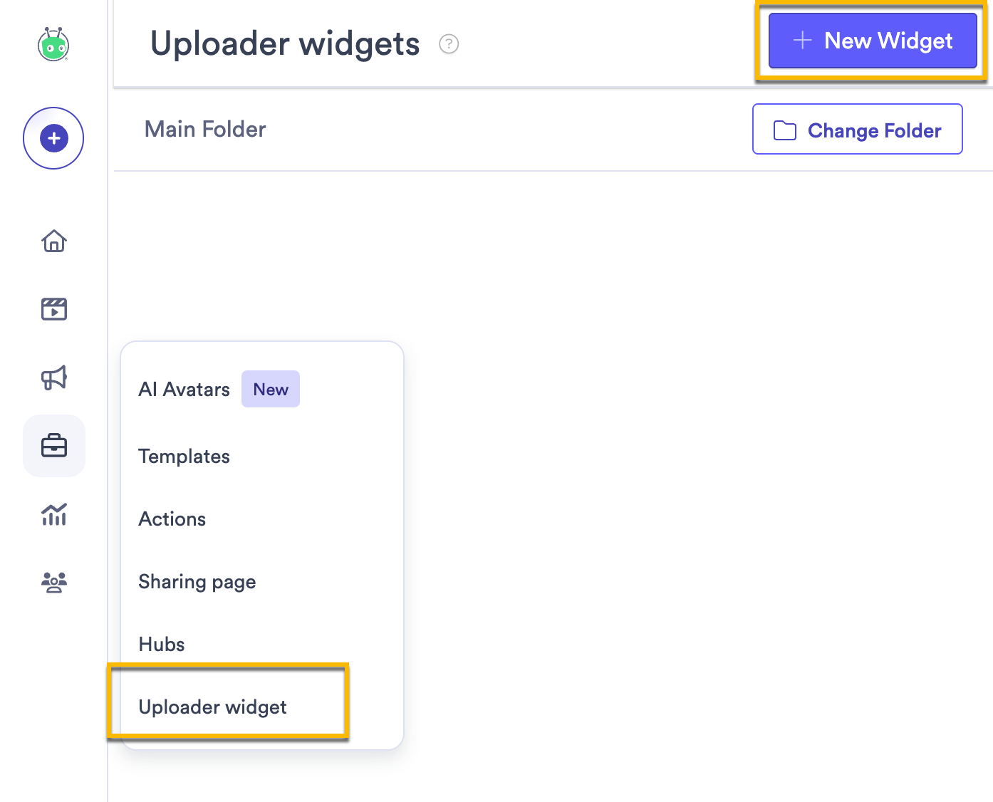 Selecting the button to create a new uploader widget