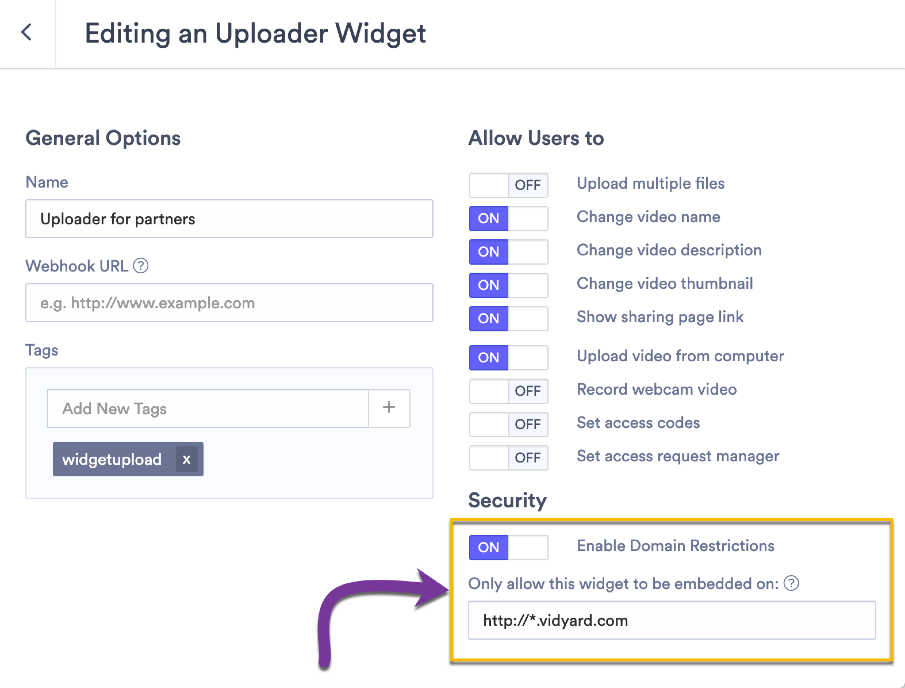 Restricting where you uploader widget can be embedded to a specific web domain