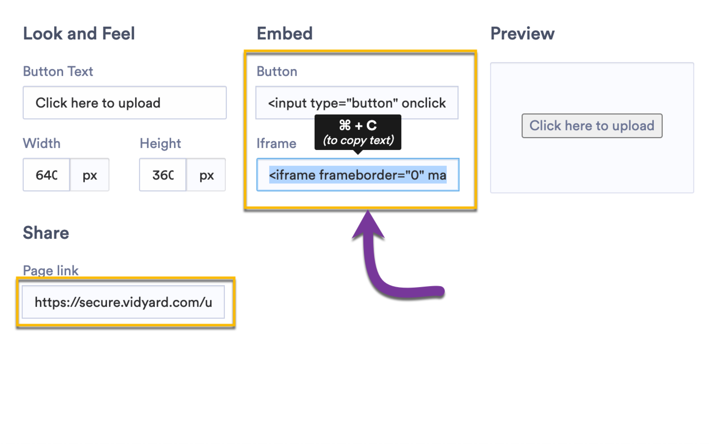 Copying the code to your embed your uploader widget on a webpage