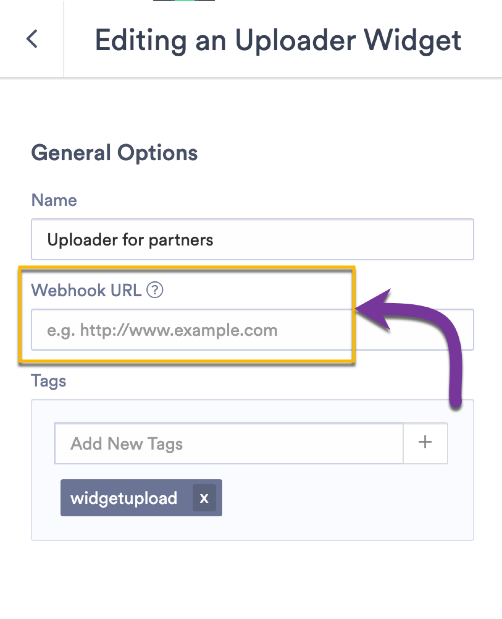 Proving a web address (endpoint URL) that Vidyard will deliver metadata about uploaded videos to