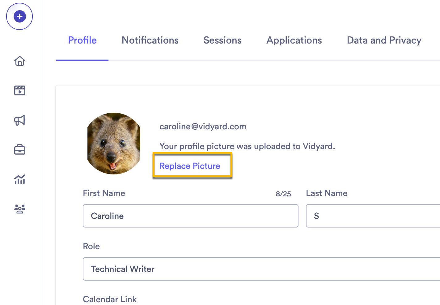 Option to change profile picture listed underneath current profile icon