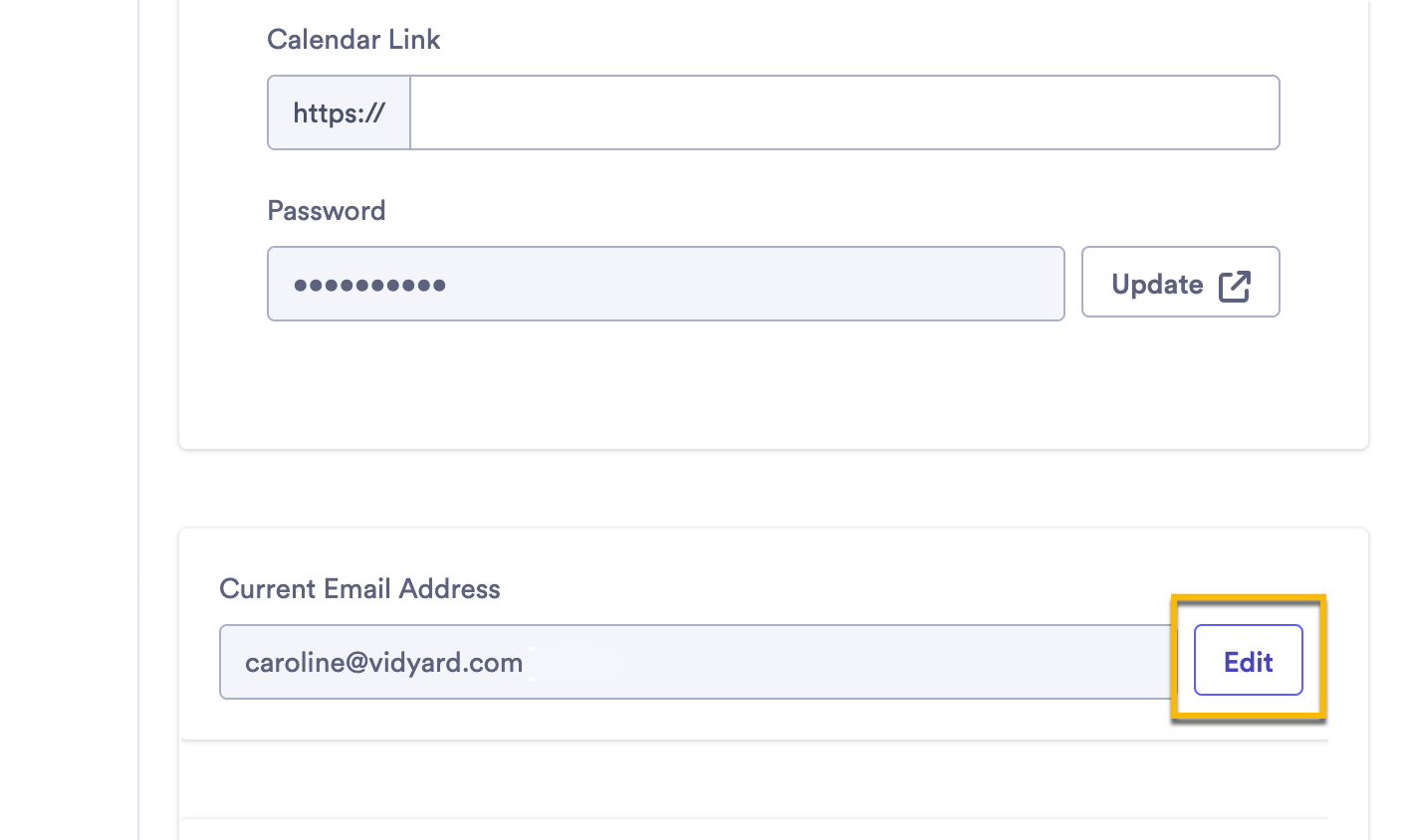 Selecting the Edit button next to your current email