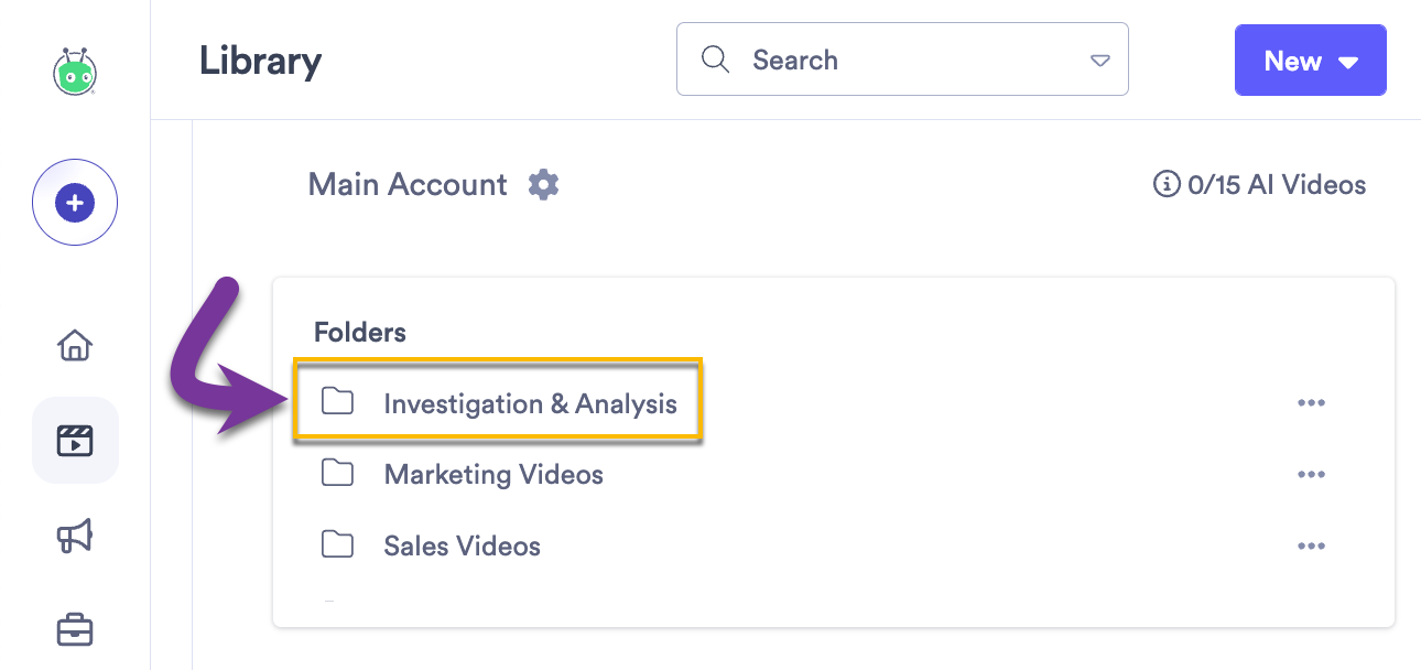 Selecting a folder in Vidyard to navigate to it