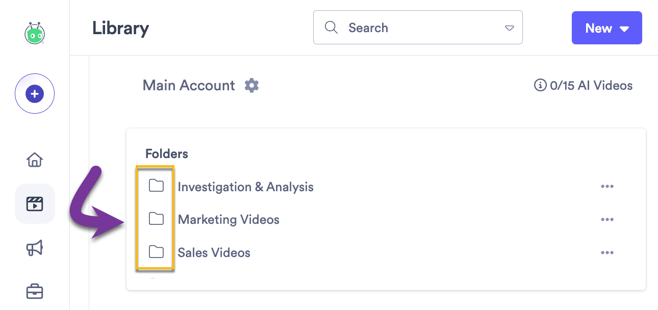 The menu folders that you have access to in Vidyard