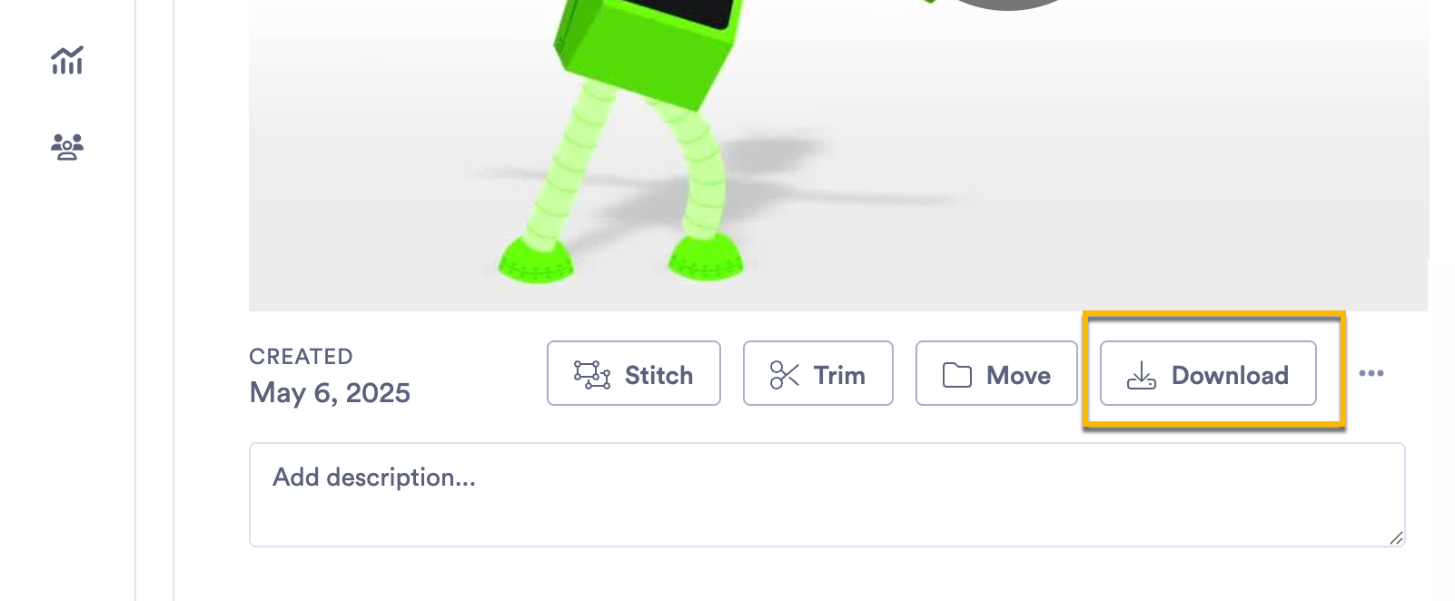 Selecting the download button on the video edit page