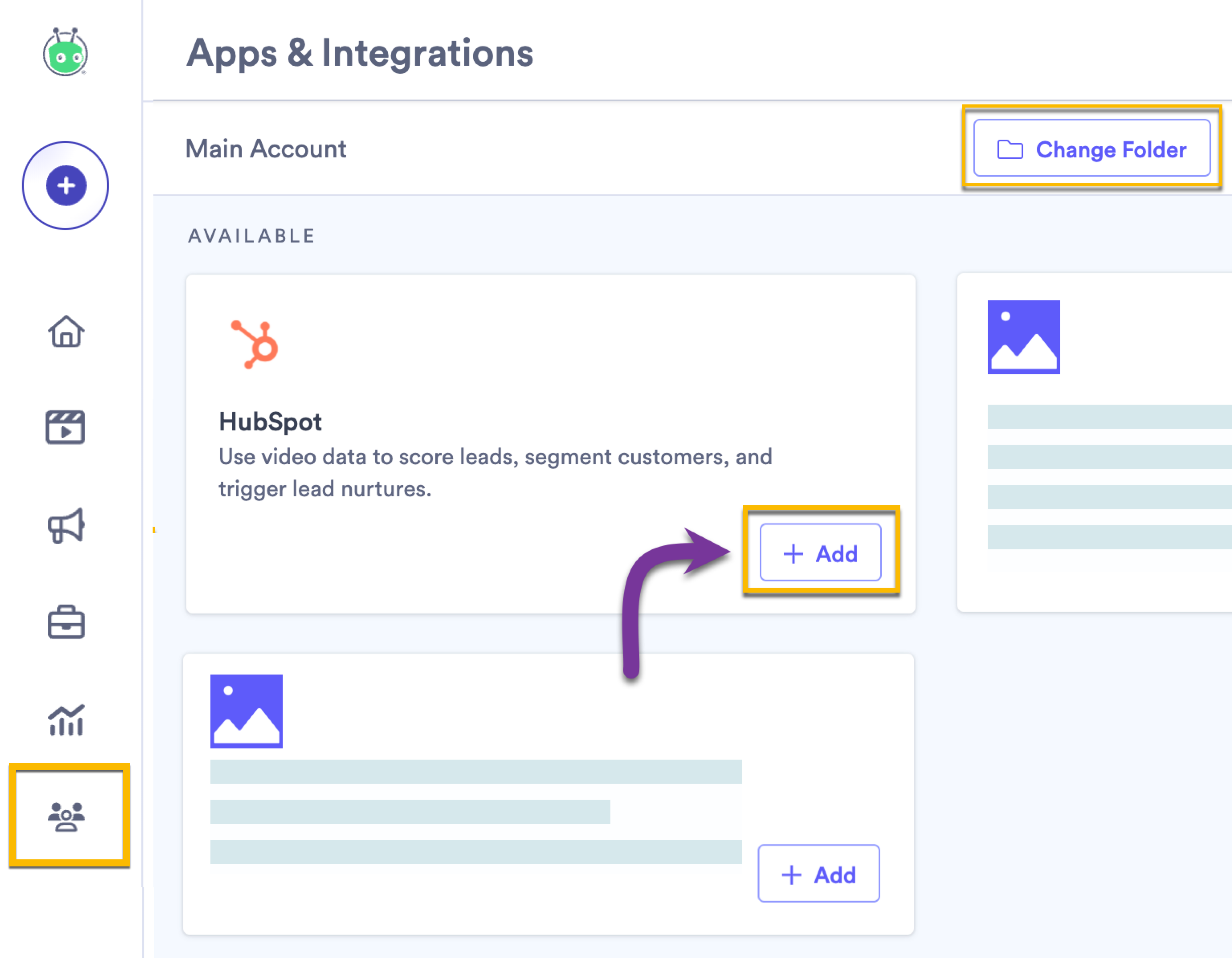 Connecting to Vidyard to your HubSpot portal on the integrations page